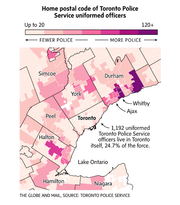 Thumbnail for: Data analysis reveals three-quarters of Toronto cops reside outside the city